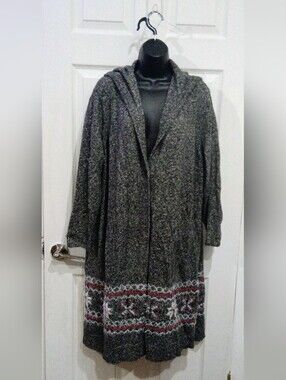 Style & Co. Charcoal Hooded Open-Front Cardigan with Patterned Hem